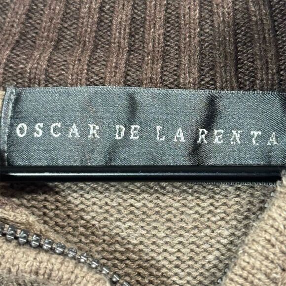Oscar de la Renta Men’s Sweater XL Half Zip Taupe Ribbed Cotton Blend Pullover - Picture 7 of 9